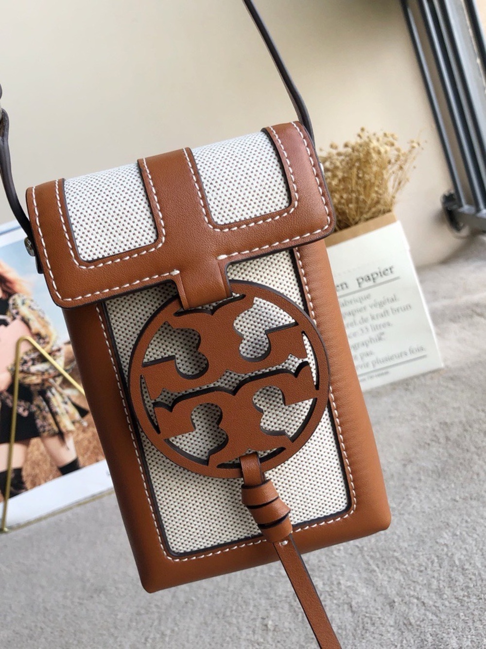 Tory Burch Tan and Cream Logo Cutout Crossbody Bag - Picture 1 of 8